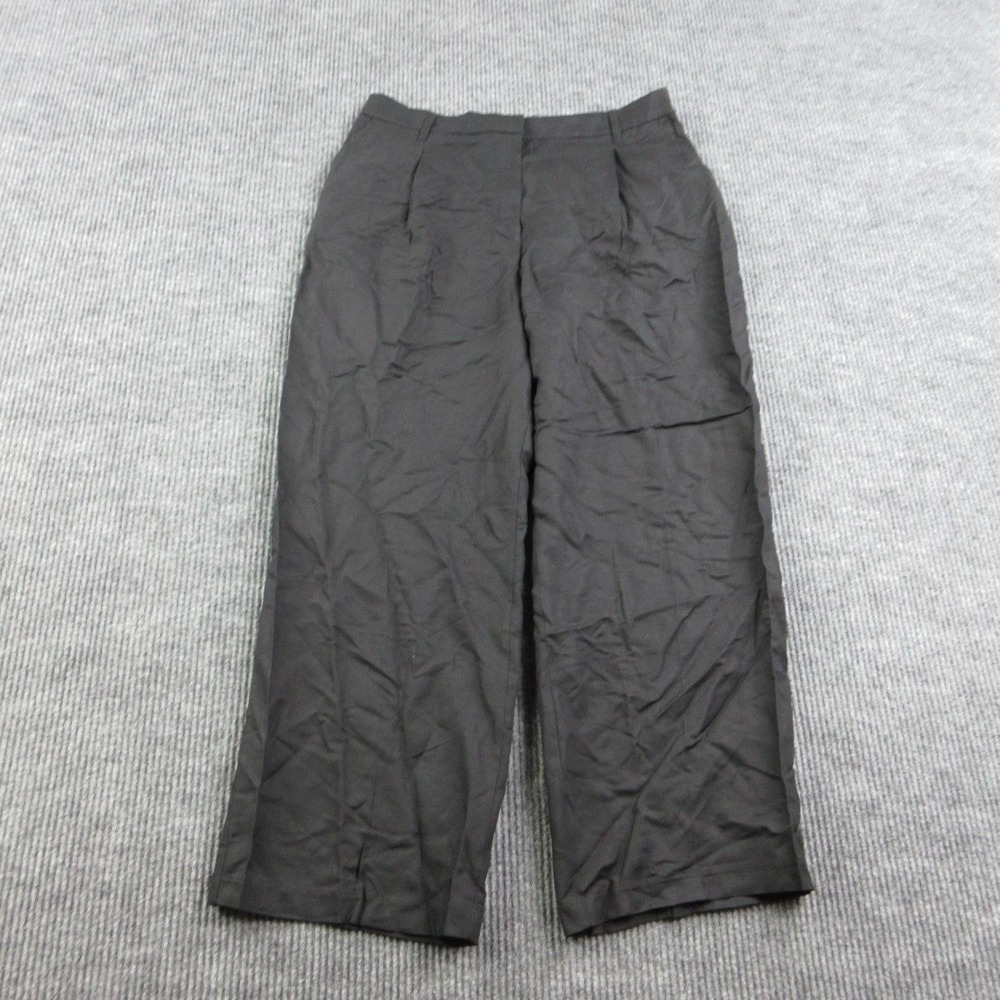 H&M Pants Womens 14 Black Pleated Relaxed Linen Blend Twill Pockets 34x29.5* NWT